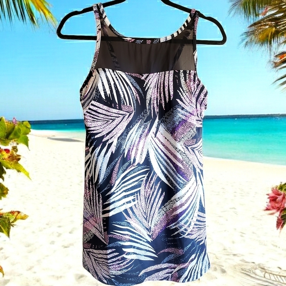 NWT Slim Solutions Bathing Suit Womens 8 Multicolor Thigh Minimizer   Swimdress